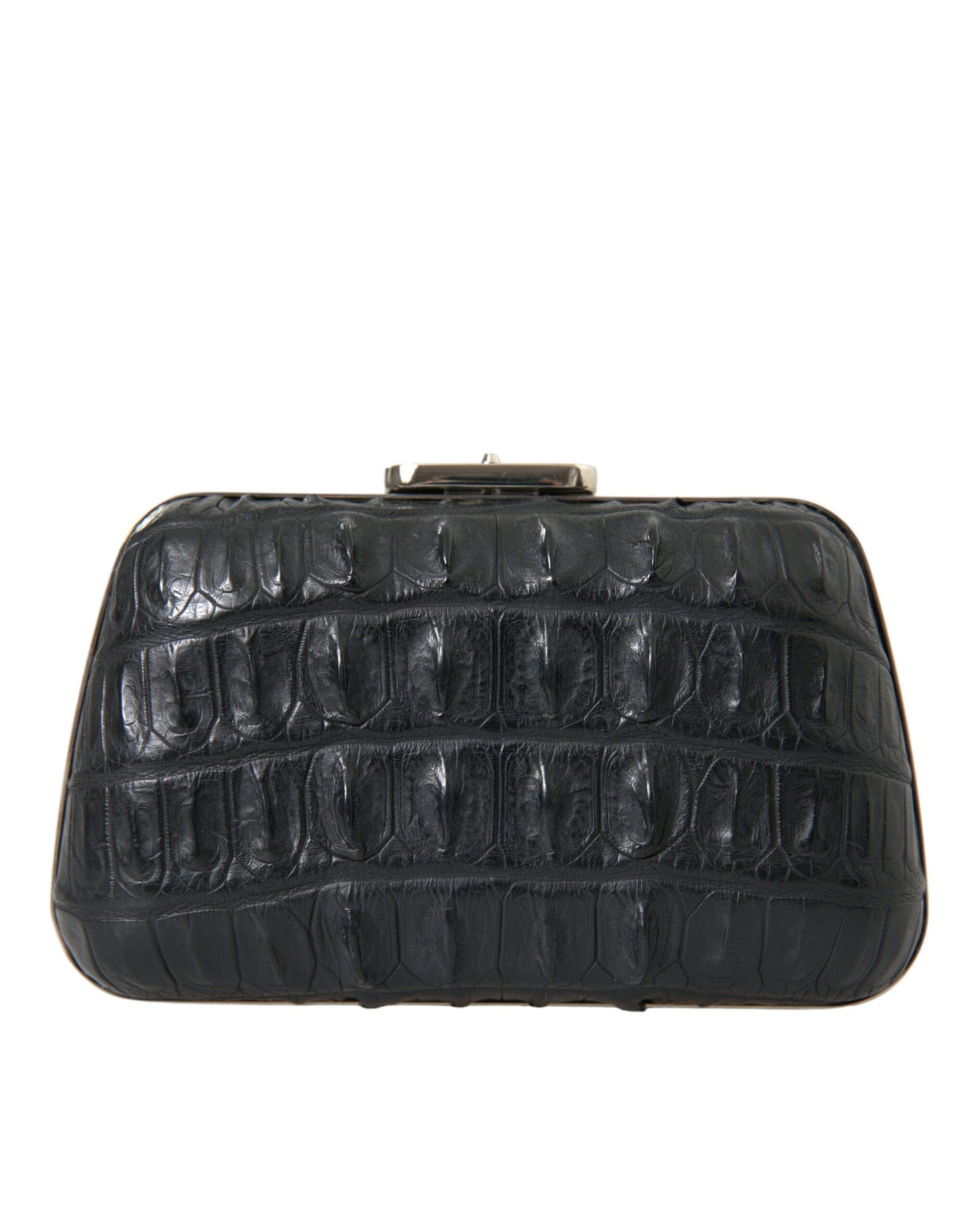 Black Exotic Skin Leather Shoulder Crossbody Box Clutch Bag
