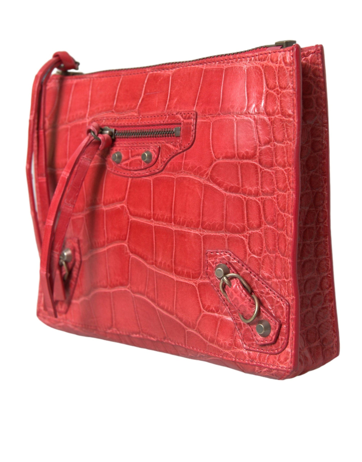 Red Exotic Skin Leather Classic Pouch Purse Wristlet Bag