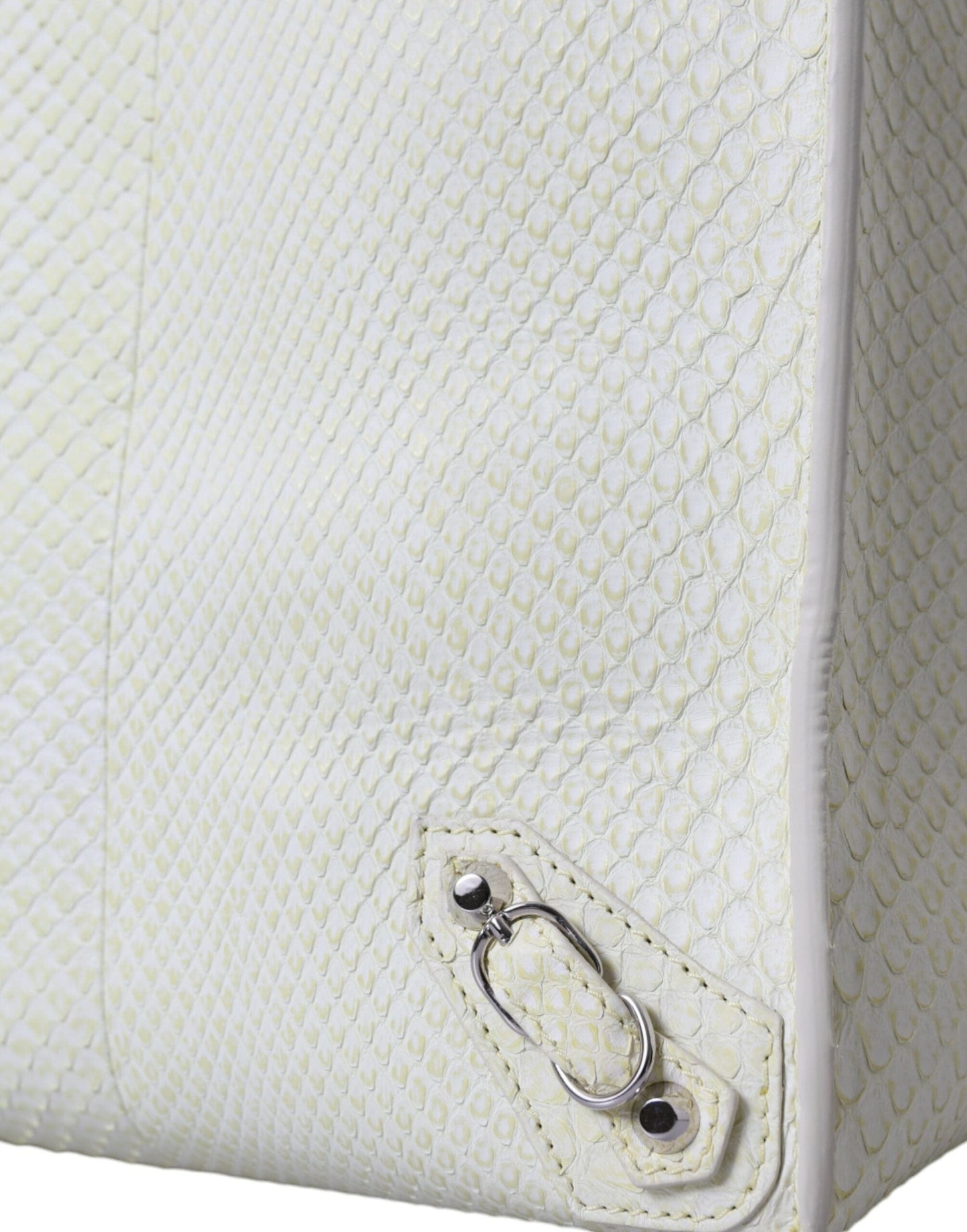 White Yellow Exotic Skin Leather Shopping Tote PAPIER Bag