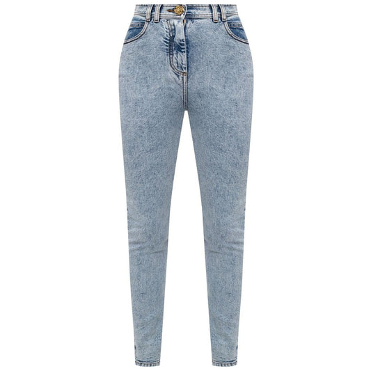 Blue Cotton Women's High-Waisted Jeans