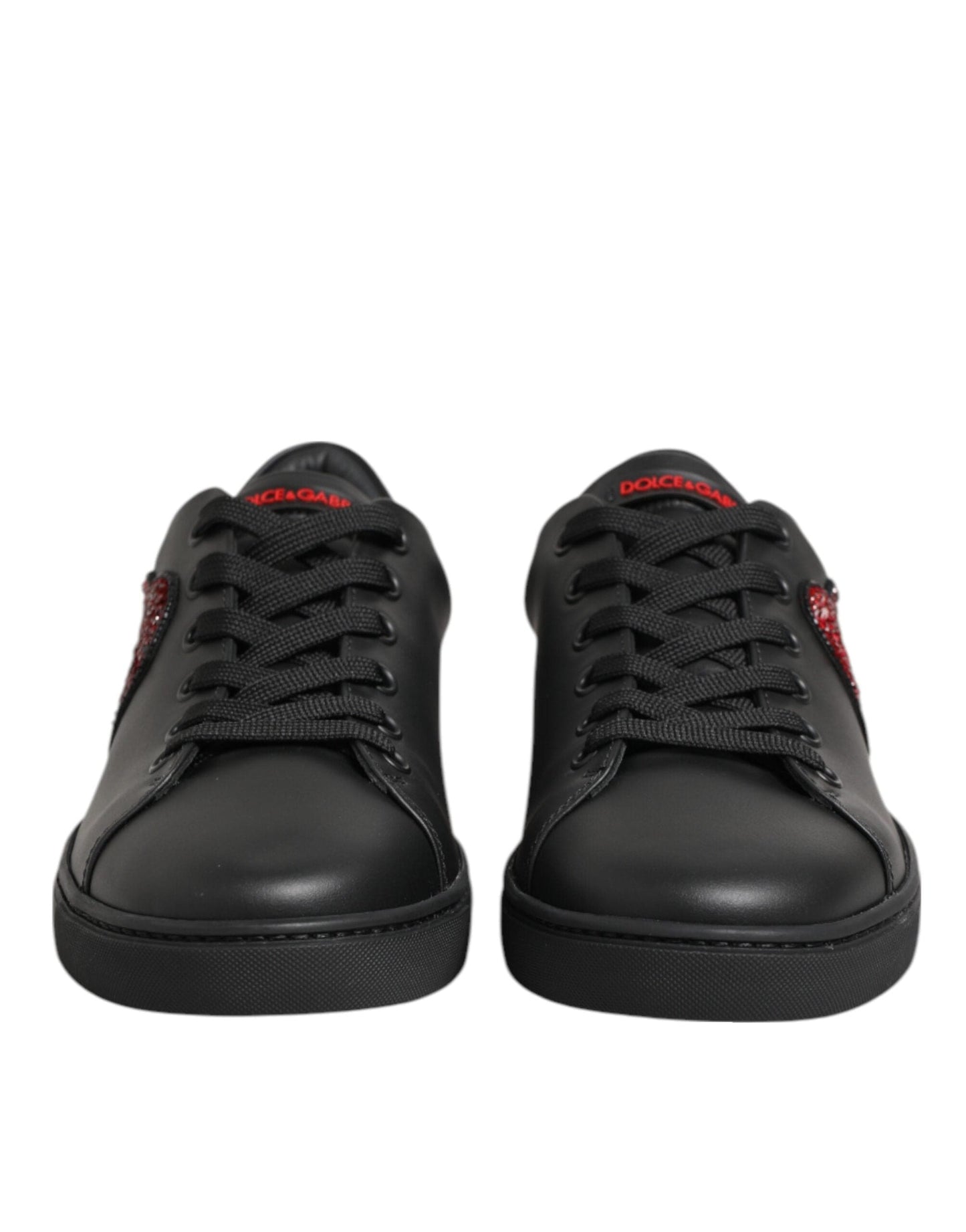 Black Leather Crystal Heart Low Top Sneakers  Shoes